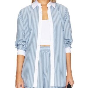 NEW Lovers and Friends Alice Oversized Top Sky Blue & White $148 Striped Button